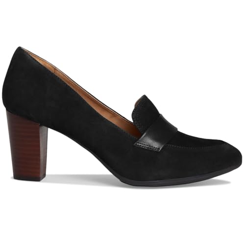 Image of SHODENSE Women Chunky Kitten Heel Pumps Shoes Round Closed Toe Slip On Suede Penny Loafers Matte Block Mid Heels Dress Loafer Almond Toe Comfort Oxford Shoes Office Work Classic Elegant 4-11 M US