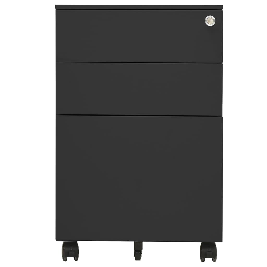 Armadietto per documenti con ruote, antracite, 39 x 45 x 60 cm, con serratura a 3 cassetti, armadio in acciaio per formato A4/lettere/legale, contenitore da ufficio sotto la scrivania