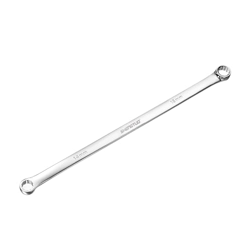 Image of HARFINGTON Double End Box Wrench 14 x 15 mm Metric 12 Point 0 Degree Offset Extra Long Double End Box Ratcheting Wrench CR-V Polished Long Spanner Tools for Repairs