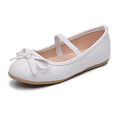 Girl's Ballerina Flat Slip on Ballet Dress Shoes White 10.5 M US Toddler