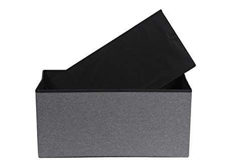 Requena Linen Fabric Ottoman, Folding Storage Footstool with Box, 76 x 38 x 38cm, Dark Grey
