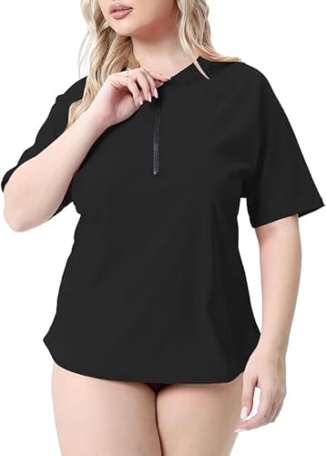 Halcurt UV Shirt Damen Übergröße Rash Guard Kurzarm 1/4 Zip UPF 50+ UV Schutz Badeshirt Schwimmshirt Schnell Trocknender Bademode 4X Halcurt UV Shirt Damen Übergröße Rash Guard Kurzarm 1/4 Zip UPF 50+ UV Schutz Badeshirt Schwimmshirt Schnell Trocknender Bademode 4X