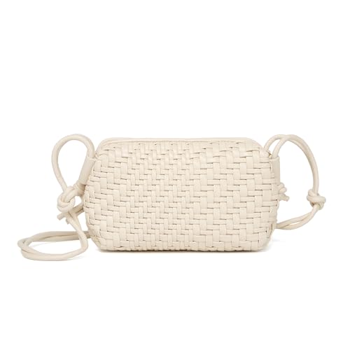 Raymaple Woven Crossbody Bag for Women, Vegan Leather Small woven purse,zipper bags with Adjustable Strap