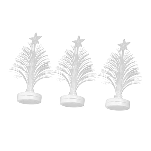 Veemoon 3pcs Led Fiber Optic Christmas Tree Night Light Color Changing Fiber Optic Mini Tree for Home Decor