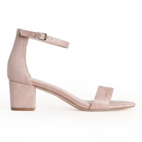 Image of J. Adams Daisy Heeled Sandals - Ankle Strap Low Block, Open Toe Dress Pumps, Chunky Heels - Dressy Shoes for Women - Bridal, Wedding, Summer Sandals