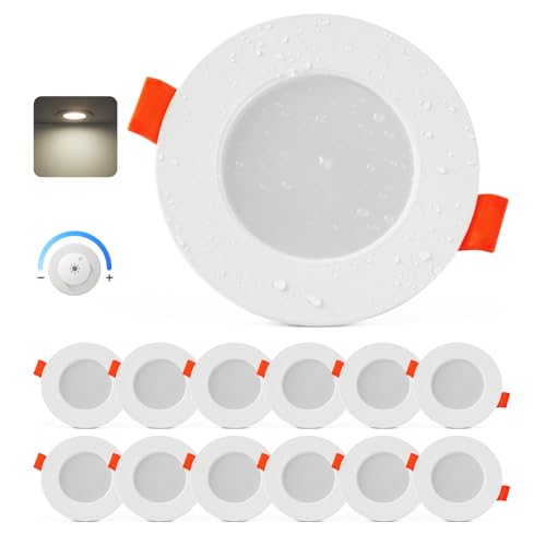 Sineyon Spot LED Encastrable Dimmable, Lot de 12 Spot Salle de Bain IP44 4000K Blanc Neutre, 4W Spots de Plafond Trou 65-80mm, Spots Encastrable Extra Plat...