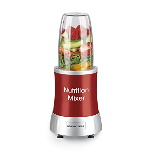 GOURMETmaxx Nutrition Deluxe-Batidora de 10 Piezas 22.000 revoluciones para Batidos Extra Ricos en vitaminas de Frutas y Verduras | Incluye 3 Tazas, Tapas To-Go, Recetas [Rojo] Cover
