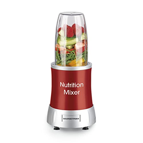 GOURMETmaxx Nutrition Deluxe-Batidora de 10 Piezas 22.000 revoluciones para Batidos Extra Ricos en vitaminas de Frutas y Verduras | Incluye 3 Tazas, Tapas To-Go, Recetas [Rojo]