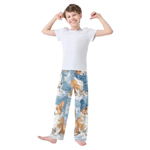 ZZXXB Winter Puppy Dogs Boys Long Pants Soft Trousers Elastic Waist Kids Lounge Bottoms with Pockets S-XL3