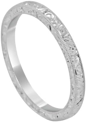 Rajput Traders SilverDia Art Deco Filigree Wedding Band, 14K White Gold Plated Sterling Silver, Victorian Milgrain Eternity Ring for Women