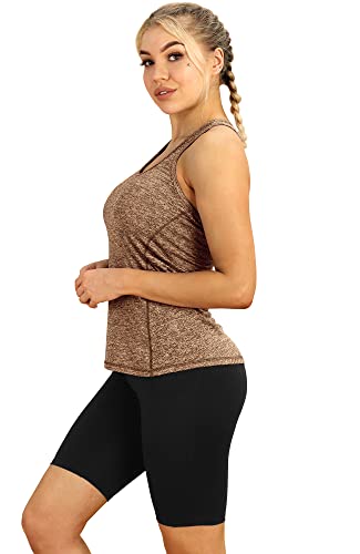 icyzone Workout Tank Tops for Women - Racerback Athletic Yoga Tops, Running Exercise Gym Shirts (S, Henna) - Thumbnail 3