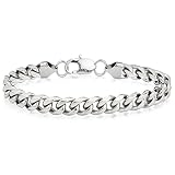 LONDON FOG Curb Link Silver Plated 8 Inch Unisex Bracelet For Him and Her (Silver, 8 Inch)