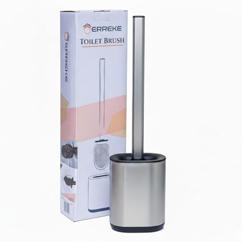 Miniatura 6 de Erreke Escobilla Baño Silicona Con Soporte Acero Inoxidable, Escobilla Wc En Tpr Flexible Para Mejor Limpieza, Montaje En Pared Sin Taladro, Higiénica Y Resistente Stainless Steel Silver