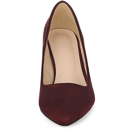 Allegra K Women's Pointy Toe Slip on Plaid Printing Closed Toe Dress Shoes Chunky Heel Pumps3