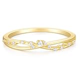 Mameloly 14K Gold Plated Wedding Band for Women CZ Twisted Rope Dainty Stackable Statement Engagement Promise Rings for Her Sizes 7