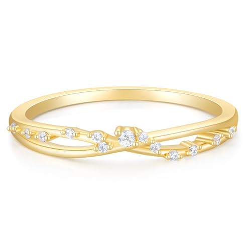 Mamelody 14K Gold Plated Wedding Band for Women CZ Twisted Rope Dainty Stackable Statement Engagement Promise Rings for Her Sizes 4-10
