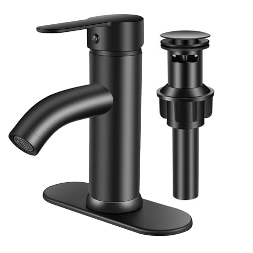 PONAFOU Black Single Hole Bathroom Faucet Black Vanity Faucet for Bathroom Sink 1 Hole or 3 Hole for Modern RV Sink with Pop-up Drain and Deck