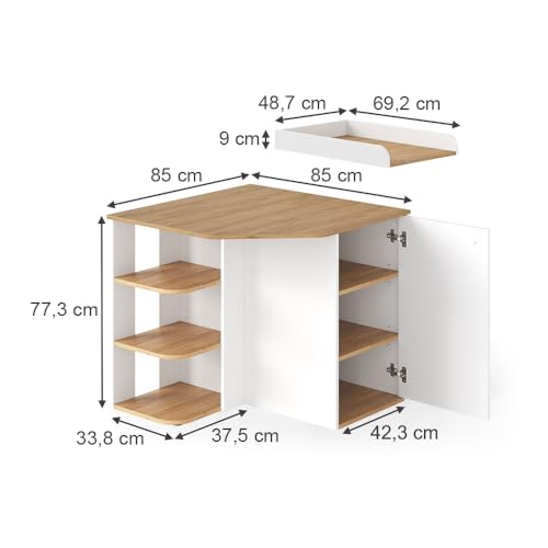 Miniatura 2 de Vicco Cómoda Cambiador Kristian, Roble Blanco Dorado, 85 X 77.3 Cm Con Cambiador
