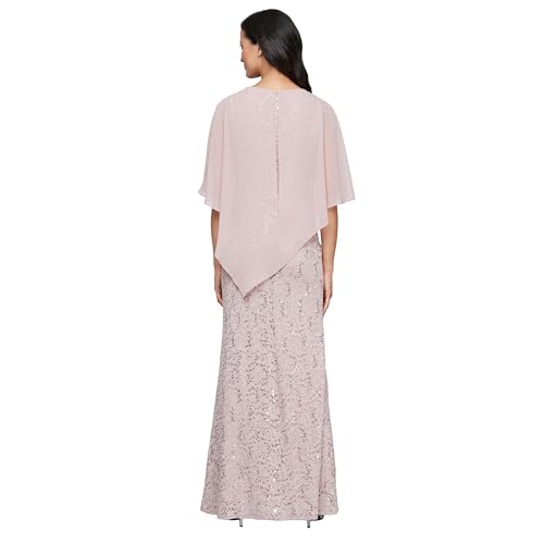 Image of S.L. Fashions Women's Long Sequin Lace Beaded Capelet Overlay Mother of The Bride Dress, Formal Evening Gown