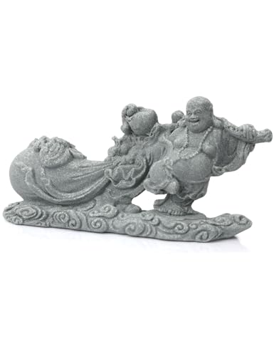 Estatua de Buda Risueño de Piedra con Bolsa de Dinero miniatura 1