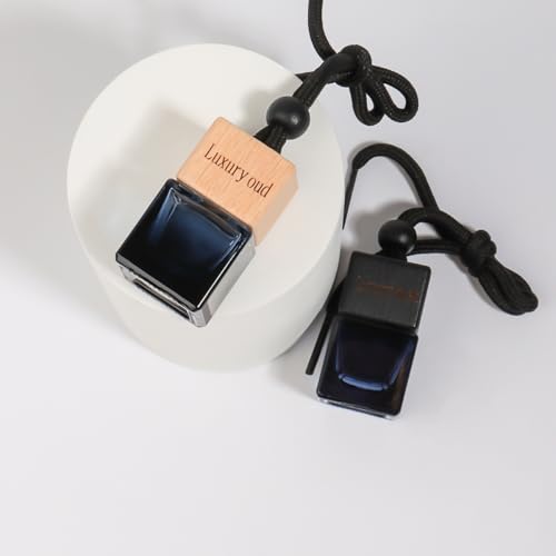 Image of Car Air Freshener, Hanging Oil Diffuser,pack of 2,luxury oud & luxury musk Black and Natural Wood