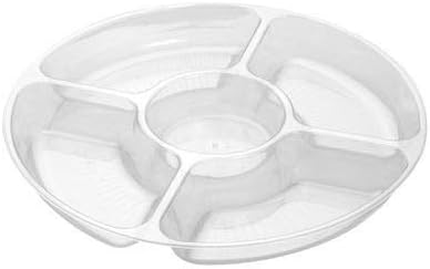 Pack of 3 - Hard Plastic Compartment Trays/Reusable Serving Platters for Parties/Compartment Appetizer Platter - 5 Sections - Clear - 12" (30cm)