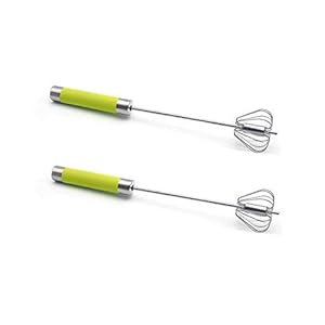 2/Pack Self Mixer No Batteries Whisks, Stainless Steel Rotating Push Whisk Mixer and Milk Frother, 14inch