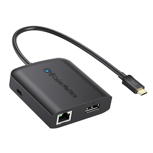 Cable Matters USB C Multiport Adapter (USB C Hub with DisplayPort 8K), 2X USB 2.0, Fast Ethernet, and 60W Charging in Black - Thunderbolt 4 / USB4 / Thunderbolt 3 Port Compatible with MacBook Pro
