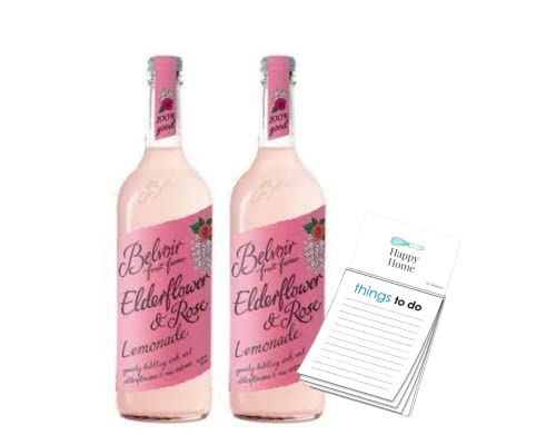 British Belvoir Fruit Farms Elderflower and Rose Lemonade 750ml (2PACK) BONUS 1x Happy Home 50 pg Magnetic notepad