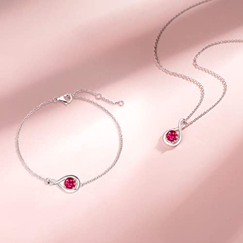 Fancime Ruby Necklace July Birthstone For Women 925 Sterling Silver Dainty Infinity Link Pendant Red Gemstone Fine Jewelry Birthday Anniversary Graduation Gifts For Women Girls Her #TOP1