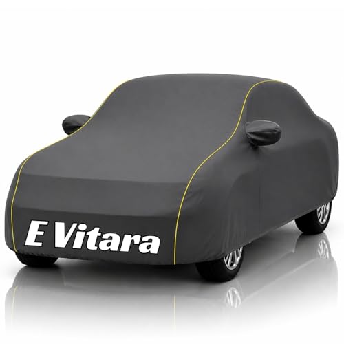 Image of Safe-Cars New Grey 100% Waterproof Maruti e Vitara Car Cover | Polyester Car Body Cover for Rain & Sun | UV Protection, Dustproof, Scratch Resistant, Windproof, Heat Resistant, Custom Fit