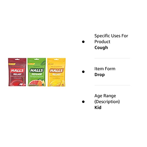Halls Cough Drops 3 Pack - 1 Cherry, 1 Honey Lemon, 1 Assorted Citrus #TOP1