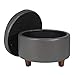 HomePop Round Leatherette Storage Ottoman with Lid, Charcoal Grey Large