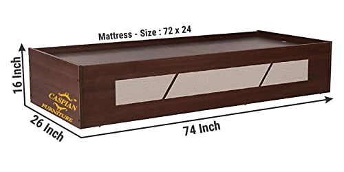 Image of CASPIAN Single Bed Engineered Wood (Walnut Brown & White) | Walnut Finish Multipurpose Divan Bed with Storage Box | Wooden Furniture for Home, Living Room & Bedroom