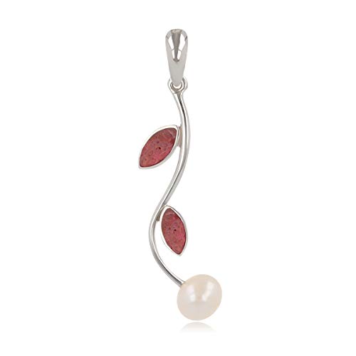 Perle culture rouge sur pendentif collier femme argent 925 véritable et pierre naturelle