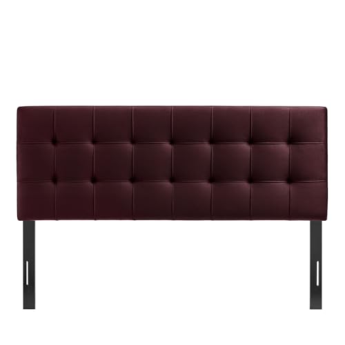 Image of Modway Lily Performance Velvet King Size Headboard with Biscuit Tufting in Mulberry - Stain-Resistant Upholstery with Padded Design and 5 Height-Adjustable Mounts