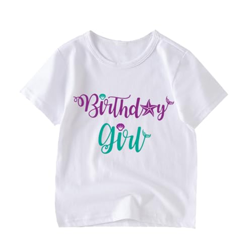Image of Birthday Shirt Girls Toddler T-Shirts Unicorn Mermaid Birthday Tees Little Kids Top Outfit White Pink 2nd 3rd 4th 5th 6th 7th