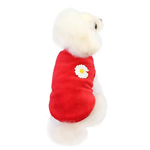 SMALLLEE_LUCKY_STORE Pet Fleece Jumper for Small Dogs Cat Girl Boy Cozy Soft Pullover Sweater Shirt Sweatshirts Warm Winter Coat Puppy Yokie Chihuahua Clothes Flower Pattern,Red,Size M - Image 3