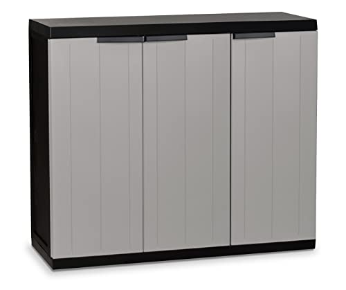 SF SAVINO FILIPPO Mobile in dura plastica di resina grigio e nero con 3 ante e 2 piani da interno per esterno balcone terrazzo casa
