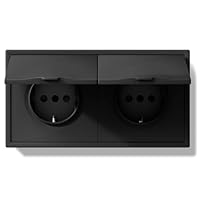 BSEED 2 Fach Steckdose mit Wasserdicht Abdeckung, 250V 16A Aussensteckdose Unterputz, Wandsteckdose mit Krallen Für Feuchträume Badezimmer, Schwarz