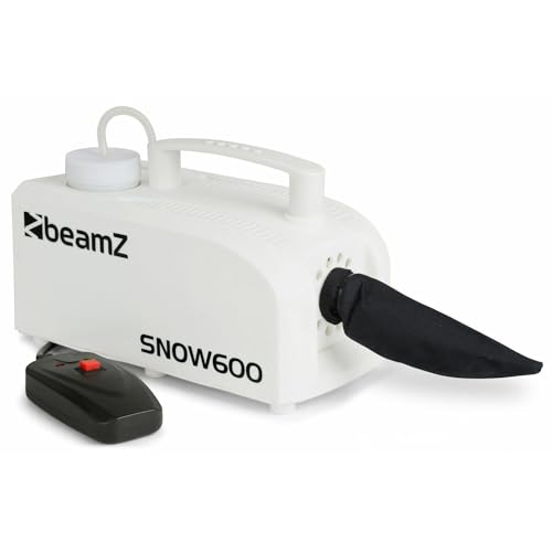 BeamZ SNOW600 Machine à Neige 600 Watts, Compacte et Légère, Facile à Transporter, Télécommande Filaire 5 m, Réservoir 250 mL, Idéale pour Tapisser l'Espace de Gros Flocons