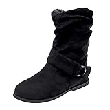  Frauen Mittlere Waden Stiefel Vintage Einfarbig Versteckte Ferse Seitlicher Reißverschluss Mode Schnalle Gefaltet Sanfte Täglichen Büro Casual Weiche Slouch Stiefel