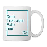 Spreadshirt® Tasse Personalisiert mit Foto & Text, 325ml aus Keramik in Weiß/Tasse selbst gestalten/kratzfester Druck mit hoher Farbbrillanz