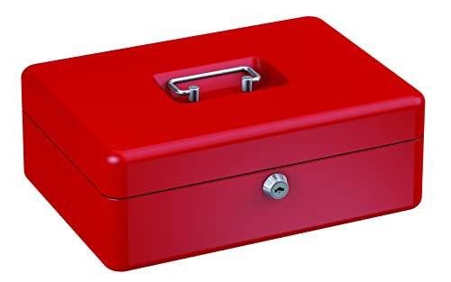 BASI Geldkassette | Geldscheinfach | Münzgeldeinsatz herausnehmbar | Tragegriff | 2 Schlüssel | H90xB250xT180 mm | Farbe Rot