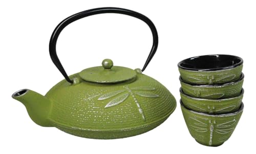 Ebros Gift Green Tombo Dragonfly Teapot Set