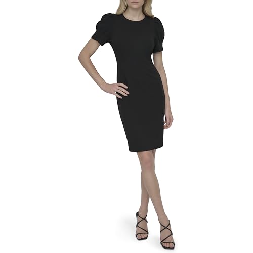 Image of DKNY Women's Short Puff Sleeve Knee Length Sheath Dress with Exposed Back Zipper