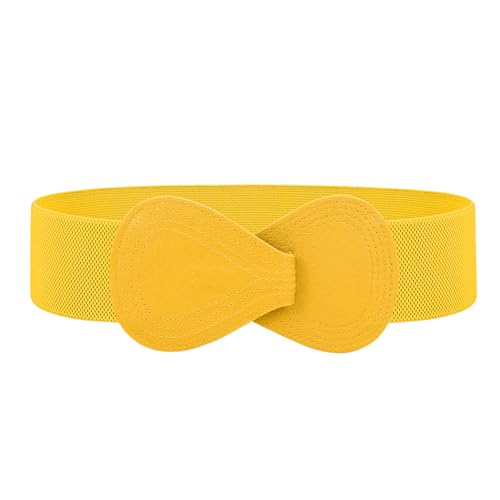 WHIPPY Women Wide Elastic Belt Ladies Stretch Dress Belt Fashion Waistband with 8-shaped Interlock Leather Buckle Yellow Fit Waist Size 34-39