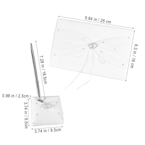 Libro de invitados de boda con bolígrafo y soporte de satén blanco Gadpiparty 3