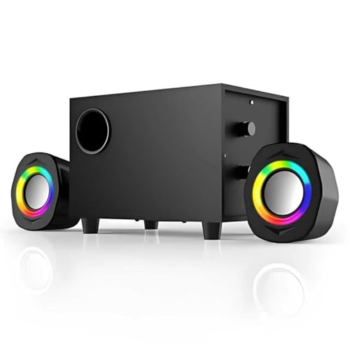 PC Lautsprecher, 2.1-Kanal-Soundsystem mit RGB-Satellitenlautsprechern und Subwoofer, maximale RMS-Leistung 15 Watt, USB-betrieben, geeignet für Desktop-Computer und Laptops - Schwarz PC Lautsprecher, 2.1-Kanal-Soundsystem mit RGB-Satellitenlautsprechern und Subwoofer, maximale RMS-Leistung 15 Watt, USB-betrieben, geeignet für Desktop-Computer und Laptops - Schwarz