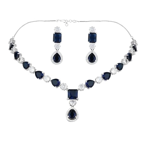 Image of I Jewels Silver Plated Cubic Zirconia American Diamond Valentines Special Necklace & Drop Earrings Jewellery Set for Women